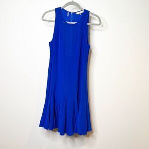 Rebecca Taylor Womens Blue Silk Round Neck Sleeveless Fit & Flare Dress Size 6